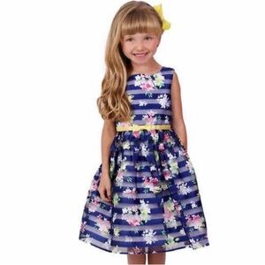 Jona Michelle Size 5 Blue Floral Striped Party  Dress Spring Summer Easter